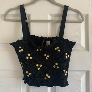 H&M Divided black crop top with yellow flowers